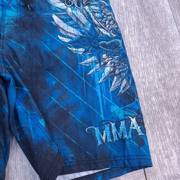 MMA Elite Board Shorts Mens Large Blue Y2K Pull On Swim Surf Beach Lined Trunks - Picture 3 of 6